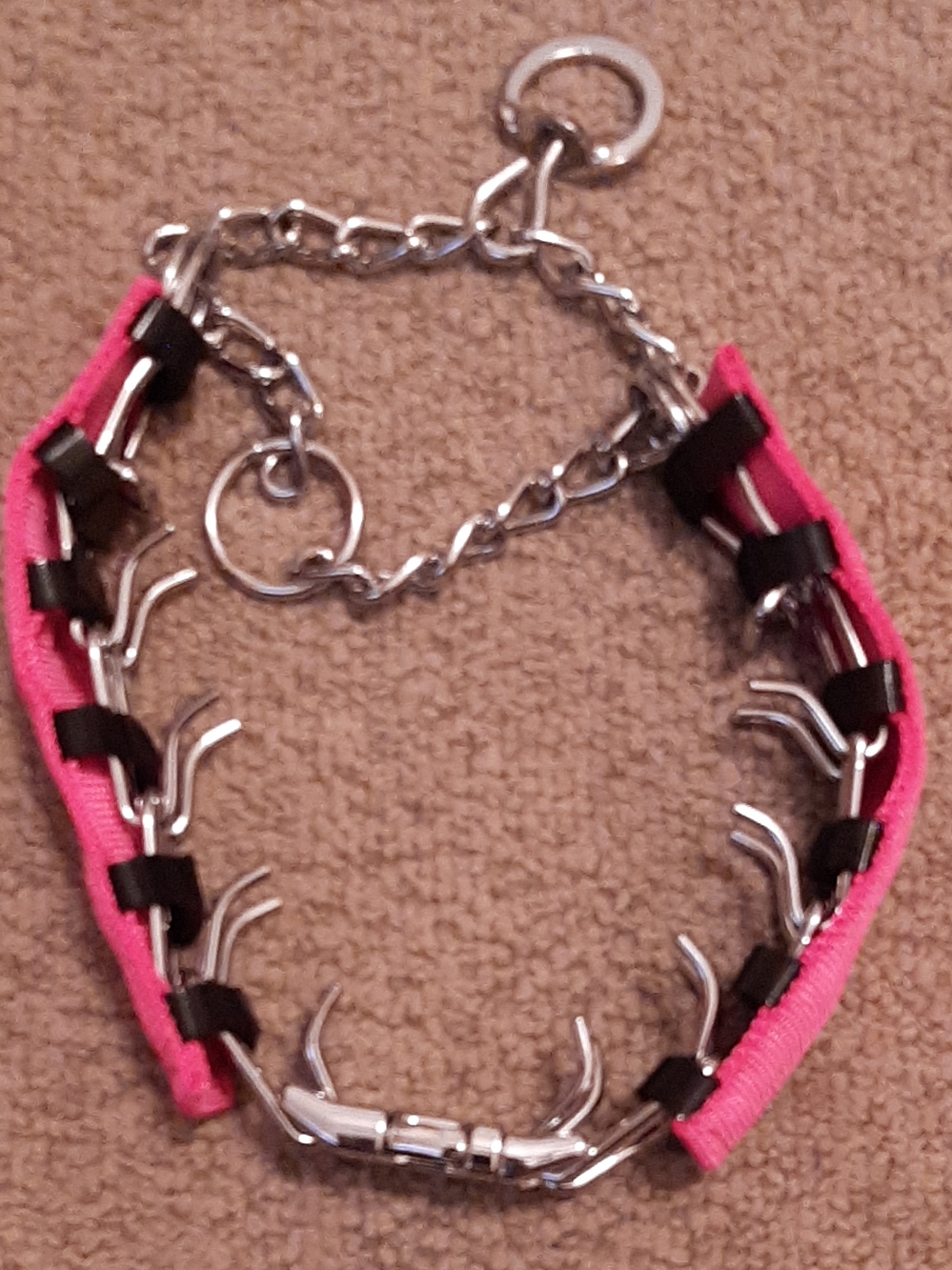 Adjustable Pink Spike Training Dog Collar with Silver Chain